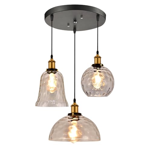 Suspension îlot cuisine 3 lampes en verre pour une salle à manger vintage