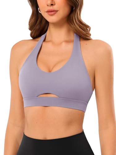 Supportive Padded Workout Bras Halter Compression Sports Bra Open Back Sleeveless Gym Tops for Goingout Tennis Golf
