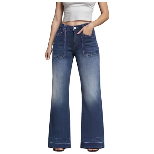 Jean large taille haute femme pantalon évasé denim stretch grandes tailles