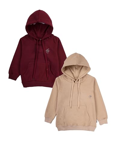 Image of KiddoPanti Unisex Solid Pullover Hooded Fleece Sweatshrit | Cotton Poly Fleece Fabric | Waist Length, Full Sleeve Hoodie | 2 Kangaroo Pockets | Winter Wear for Boys & Girls