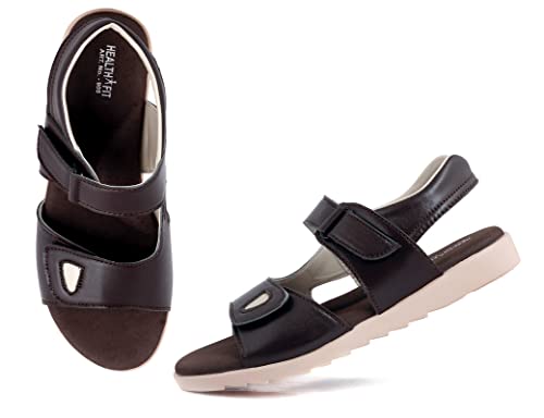 Image of HEALTH FIT Extra Soft Ortho Care Diabetic & Orthopedic Sandal /Doctor Sandal Footwear with Arch Support Women Brown