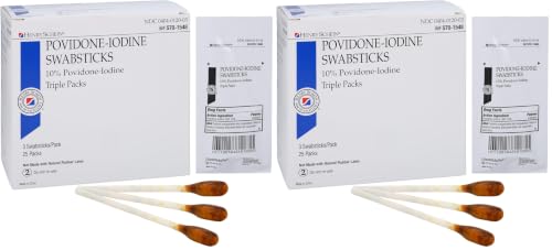 Image of Henry Schein 10% Povidone Iodine Swabstick 3's, Sterile Antiseptic, 25 Ct (Pack of 2)