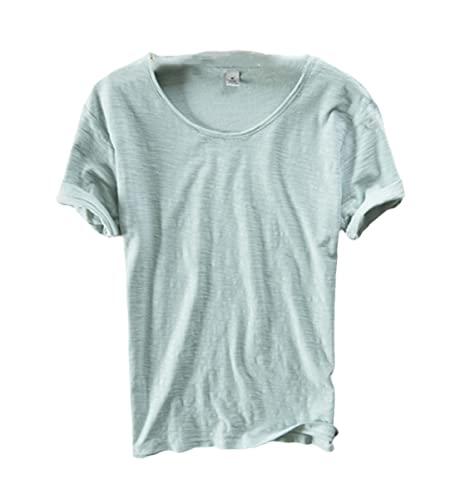 T-shirt coton et lin homme manches courtes col rond blanc taille XL