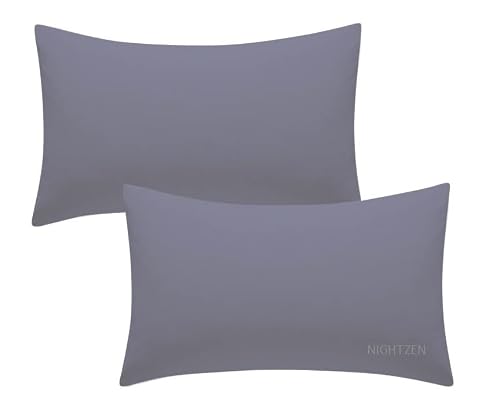 Image of NIGHTZEN® Pair of Housewife Pillowcases 50 x 75 CM Plain Dyed Easy Care Percale Polycotton Bedroom Pillow Covers Soft Quality Blended Cotton Envelope Closure (Housewife Pillowcases, Grey)