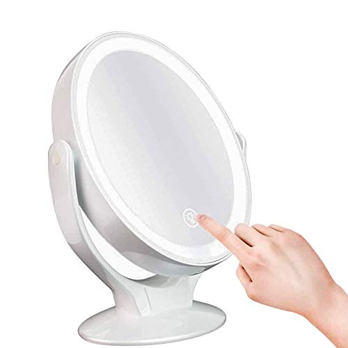 Preisvergleich Produktbild SUNSEATON Schminkspiegel, LED Make-up Schminkspiegel mit USB Wiederaufladbare, 1x / 7X Vergrößerung Doppelseitige 360 ° Rotation, Touchscreen Dimmbar, Countertop Kosmetikspiegel für Zuhause, Reisen