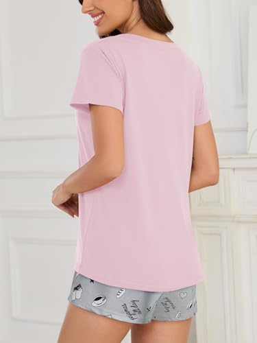 Image of VENTELAN Pajama Set For Women Cute PJS Summer Short Sleeve Shorts Sleepwear