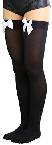Image of ToBeInStyle Women's Opaque Long Thigh High Stockings w /Decorative Front Satin Bow