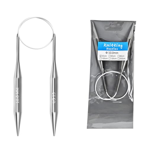10.0mm Circular Knitting Needles - 16-inch/40cm US15 Ergonomic Stainless Steel Set with Tangle-Free Cable and Smooth Joints, Ideal for Hats, Socks, and Sleeves