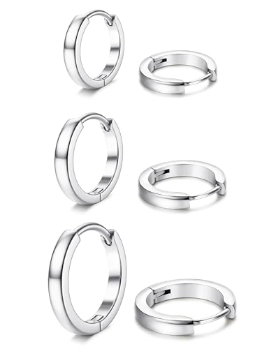 Jstyle Stainless Steel Mens Womens Hoop Earrings Huggie Ear Piercings Hypoallergenic Silver