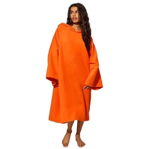 OHS Towel Poncho Adult Hooded Large Bath Swim Surf Beach Absorbent Dry Microfiber Changing Robe for Men Boys Quick Dry, Orange