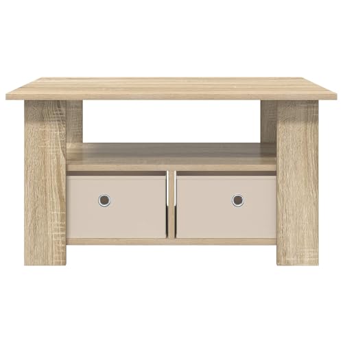 Table basse chêne Sonoma 77x55cm avec 2 tiroirs et étagère de rangement