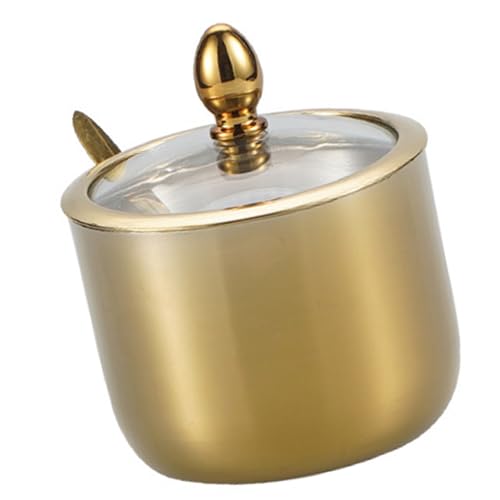 Vynetra Azucareros de acero inoxidable con tapa de cristal transparente y cuchara, perfectos para almacenar condimentos de sal y dulces en las cocinas y decoraciones modernas de cocina