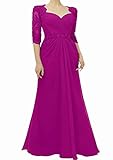 Women's Beaded Sheath Lace Evening Prom Gowns 3/4 Sleeves Mother of The Bride Groom Dress Plus Size Fuchsia 24 Plus