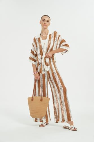 NIFTRIRY Women Cover Up Sets Button Up Tops with Pants Crochet Set Outfit 2 Piece Outfits Vacation Outfits2