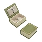 WHSLILR Velvet Book Shaped Ring Box - Vintage Engagement Ring Box with Hinged Lid for Proposal Engagement Wedding, Proposal Ring Case-PRB012-Green