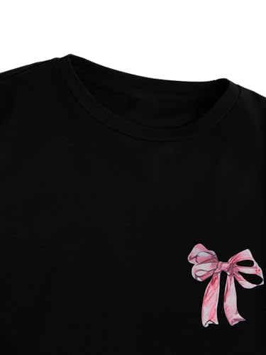 Verdusa Girl's Graphic Bow Print Tees Short Sleeve Tee Shirts Round Neck Loose Summer Tops3