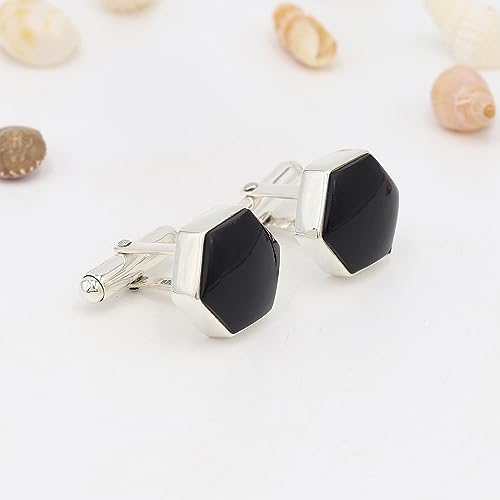 Mancuernillas de Plata 925 con Piedra Ónix Negra para Hombre miniatura 4