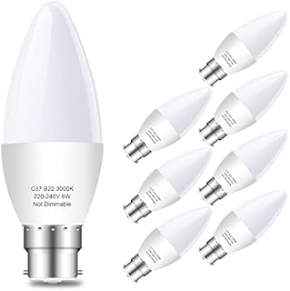 Plusluck B22 LED Candle Bulb Bayonet Cap, 600lm 6W B22 Candle Light Bulbs, B22 LED Light Bulbs Warm White 3000K, 60W Halogen Bulb Equivalent, 270° Beam Angle, Non-Dimmable, 8-Pack