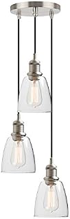 Yosoan Industrial Vintage Loft Bar Chandelier 3 Way Pendant Light Fitting Glass Shade,Hanging Ceiling 3 Light Fixture Chandelier for Kitchen Dining Room Living Room Restaurant Cafe (Brushed)