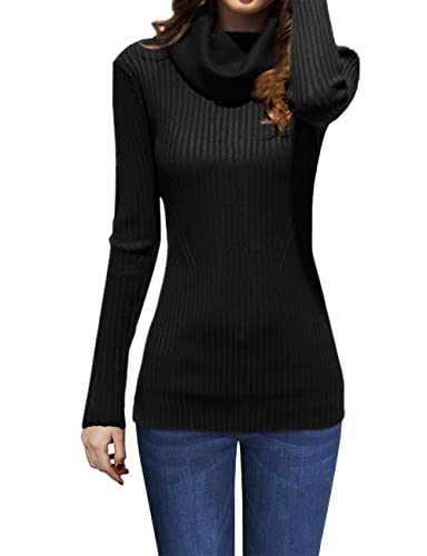 V28 B077NZJCFC Women Stretchable Cowl Neck Knit Long Sleeve Slim Fit Bodycon Sweater-Xl,Bk thumb #3