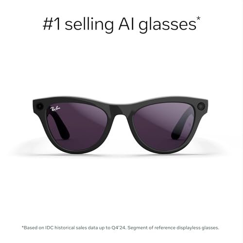 Image of Ray-Ban Meta (Gen 1), Skyler, Shiny Black | Smart AI Glasses for Men, Women. 12 MP Camera, Open-Ear Speakers for Audio, Video Recording and Bluetooth. Transitions Amethyst Lenses. Wearable Tech.
