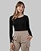 32 Degrees Heat Women's Lightweight Scoop Base Layer Top | Form Fitting | Long Sleeve | 4-Way Stretch | Thermal, Black, X-Large