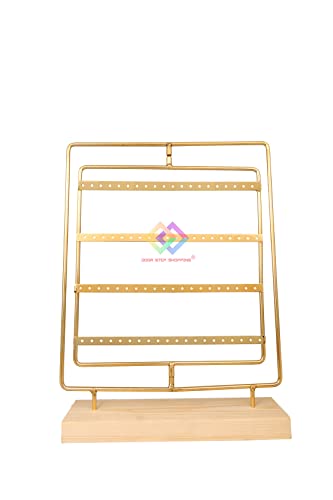 Image of Wooden Metal Earring Stand Gold Metal Chrome Finished Wooden Jewellery Display Stand
