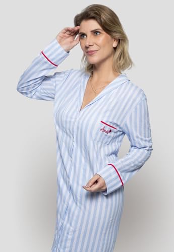 Camisola Algodão Feminina Americana Manga Longa com Botão Botões Inverno Adulto indicado Gestante Am