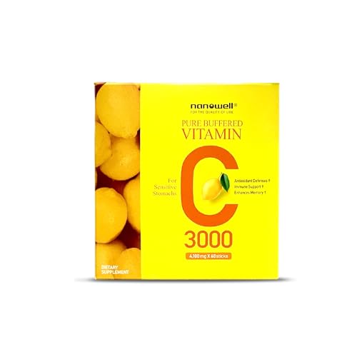 NANOWELL Buffered Vitamin C 3000mg Powder Sticks Business Pack | 60 Sticks | Flavorless Non-GMO Easy Mix for Daily Wellness