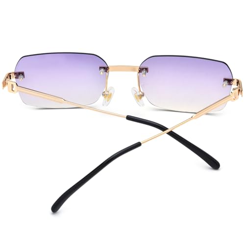 Image of HEPIDEM Rimless Rectangle Zircon Diamonds UV400 Square Sunglasses for Men with Nylon Lens
