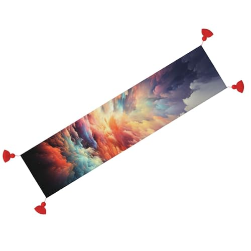 Chemin de table nuages colorés 152 cm pour raviver une table rustique terne