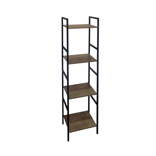 Acomoda Textil – Estantería Librería para Almacenamiento de Acero Negro Y Madera. Mueble Organizador para Salón y Dormitorio Fácil Montaje. (4 Estantes, 106,5X29,5x23,5 cm)