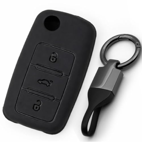 Image of JVCV Soft TPU Key Cover Compatible with Volkswagen Polo, Vento, Jetta, Ameo, Passat & Skoda Rapid, Laura, Superb, Octavia, Fabia, Yeti Folding Key | Scratch-Resistant Case (Matte Black Style B)