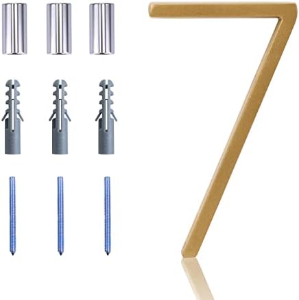 Floating House Number Modern House Numbers 5 inch, Deamos Zinc Alloy Home Address Number for House with Reflective Finish Gold Floating Mount or Flush Mount Zinc Alloy [Number 7]
