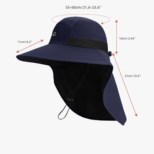 Image of Rosoz Outdoor Sun Hat for Men Women, UPF50+ Protection Safari Cap Wide Brim Mesh Fishing Hat with Neck Flap Beach Garden