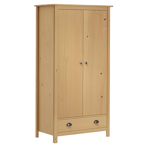 Cinyiqo Armario de 2 Puertas, Armarios Dormitorio, Armario Ropero, Dormitorios es Completos, Hill Range Madera Maciza Pino 89x50x170cm