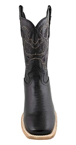 Men's Rodeo Cowboy Boots Genuine Leather Braided Print Square Toe4