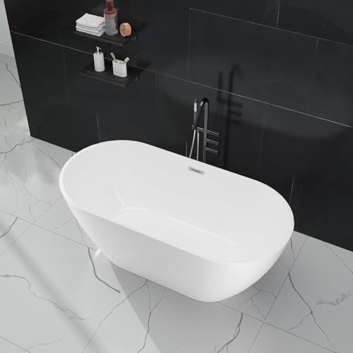 Image of 59 inch Acrylic Freestanding Bathtub, Deep Soaking Tub, Contoured