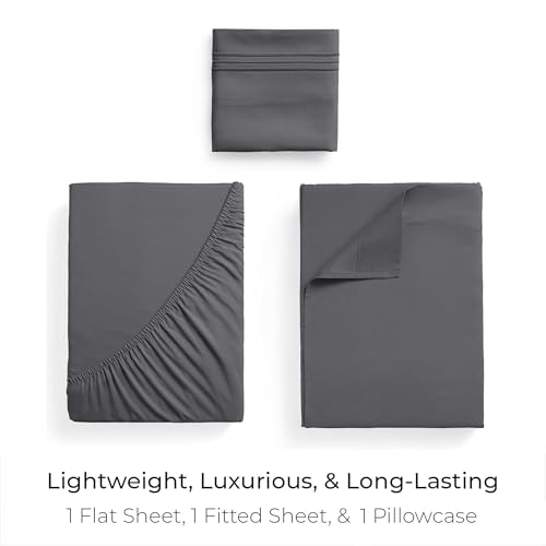 Image of Mellanni Twin XL Sheets Set - 3 PC Iconic Collection Bedding | Hotel Luxury, Extra Soft, Cooling Bed Sheets - Wrinkle, Fade, Stain Resistant (Twin Extra Long, Gray)