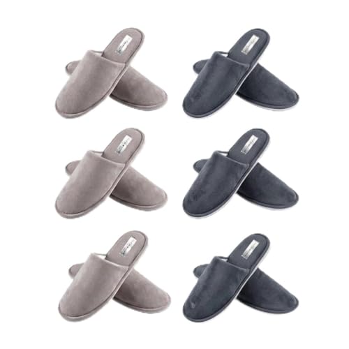 BeFavourite Set 6 Paia Ciabatte Ospiti Lavabili Lavatrice | 3 Tortora (fino al 40) + 3 Antracite (fino al 43) | pantofole per ospiti Antiscivolo, Suola 5mm, Unisex, Ideali per Casa, Hotel, B&B e Spa