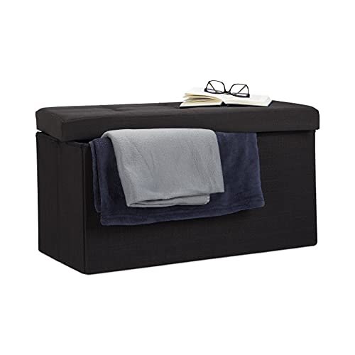 Relaxdays Baúl Almacenamiento Plegable, Lino, Negro, 38 x 76 x 38 cm, Poliéster