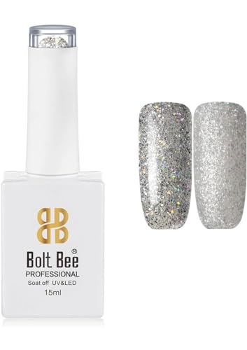Image of BOLT BEE 15ML Gel Nail Polish 1Pc Clear Pink Glitter Nail Polish Soak Off UV LED Nail Gel Polish Nail Art Starter Manicure Salon DIY at Home, 0.5 OZ (1) (90)