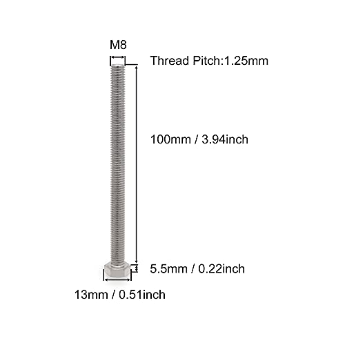 VictorsHome M8 Hex Bolts Screws, M8-1.25 x 100mm 304 Stainless Steel Fully Threaded Hex Head Bolt 5pcs, M8x100mm - Image 2