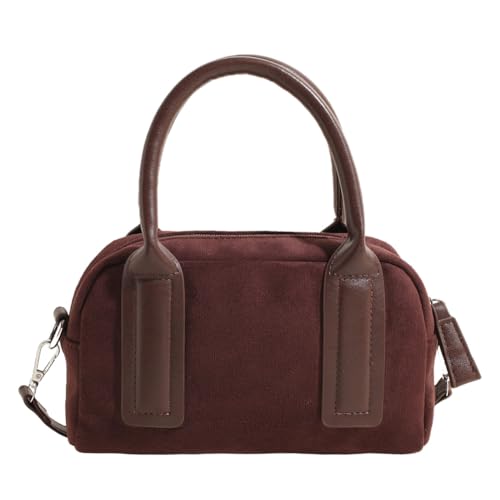 Fiorky Bolso Boston de ante para mujer, bolso cruzado con correa ajustable y múltiples bolsillos, bolso con cremallera para viajes de trabajo