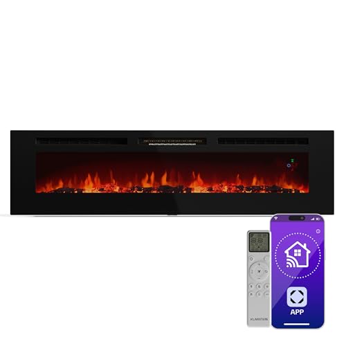 Klarstein Galeras Smart Elektrokamin - 1800 W Heizleistung, Realistische LED-Flammen, App & Fernbedienung, Einstellbare Farben & Helligkeit, Überhitzungsschutz, Wandkamin Elektrisch