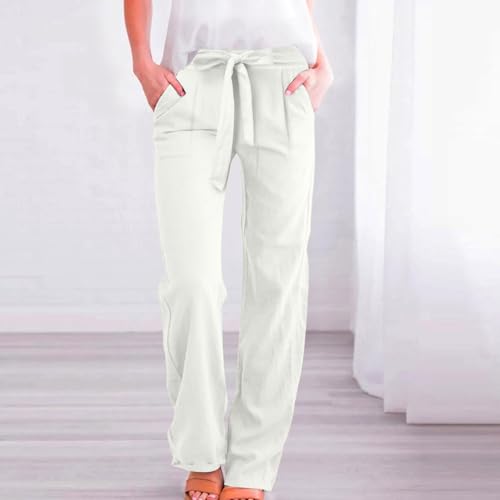 Linen Pants Women Plus Size Business Dress Pants Summer Tie Knot Wide Leg Pant High Waisted Palazzo Pant3
