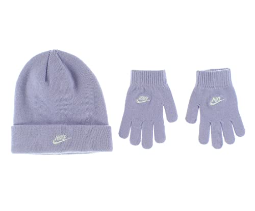 Image of Nike 2-Piece Lurex Beanie and Gloves Boys Clothing Set Size OSFM, Color: Purple /Purple Pulse
