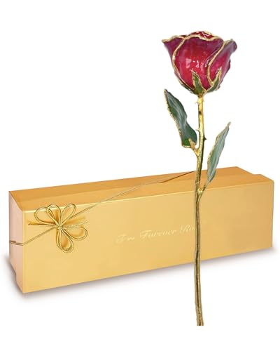 Image of Forever Rose Hand-Dipped in 24K Gold, Ruby Red-Inspired July Birthstone with Sparkles, Real Rose in Luxury Gold Gift Box - Perfect Ready to Gift for July Birthday or Any Occasion