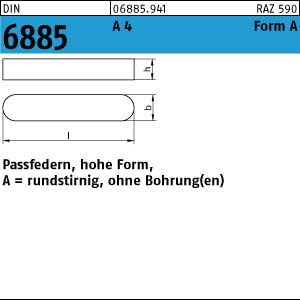 DIN 688 Passfedern, hohe Form, rundstirnig A 4 A 14 x 9 x 50 A 4 S 10 Stk