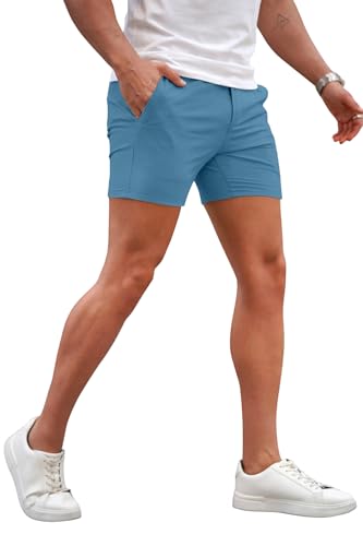 Image of GINGTTO Mens Slim Fit Shorts Plaid Chino Short Tapered Leg Skinny Stretch
